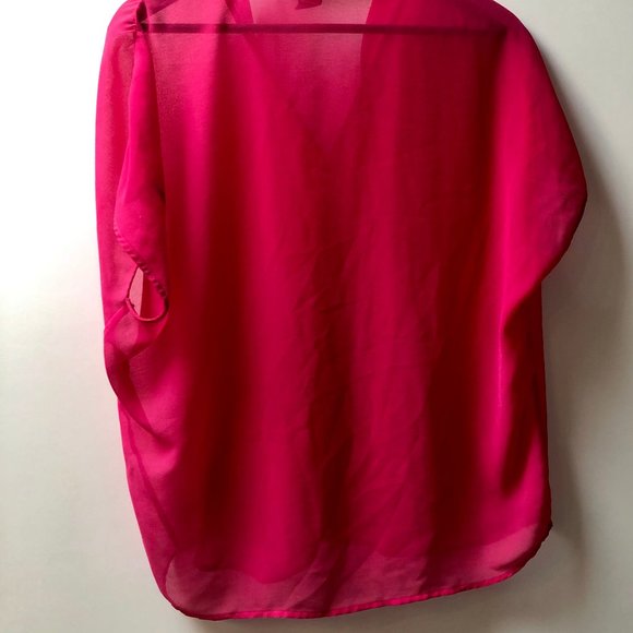 3/4 Sleeve sheer Fushia Smocked Neckline Top - Picture 2 of 2
